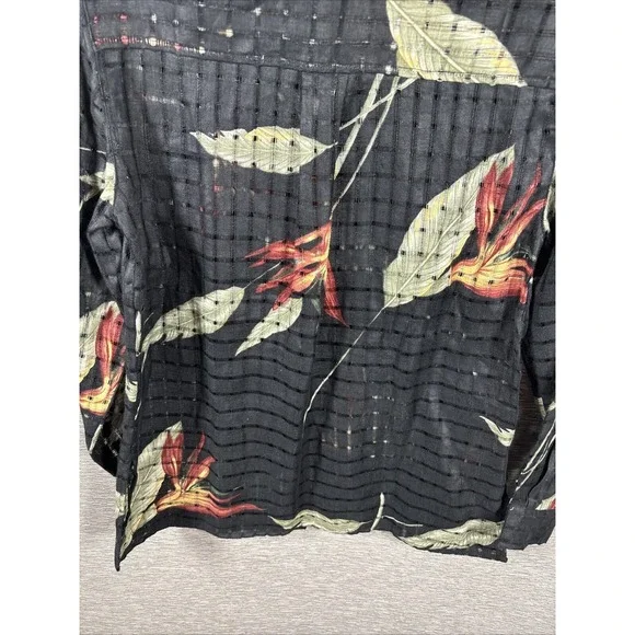 Vtg Chicos Design Women's Black Linen Top Fall Leaves Blouse Size 0 - Picture 7 of 7